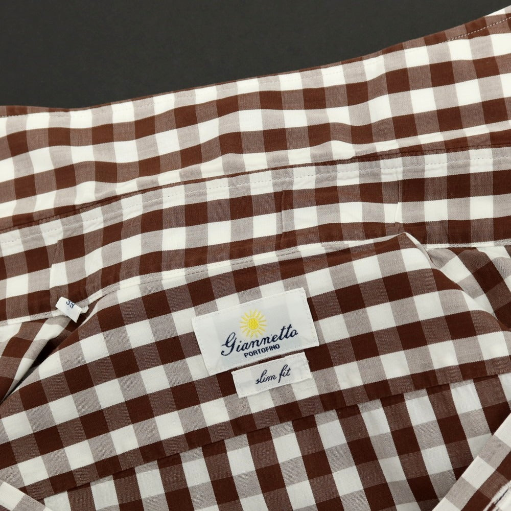【中古】ジャンネット giannetto コットン ギンガムチェック ホリゾンタルカラー ドレスシャツ ブラウンxホワイト【 39 】【 状態ランクC 】【 メンズ 】