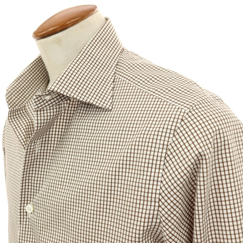 【中古】ビームスエフ BEAMS F コットン チェック セミワイドカラー ドレスシャツ ブラウンxホワイト【 40 】【 状態ランクB 】【 メンズ 】