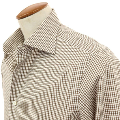 【中古】ビームスエフ BEAMS F コットン チェック セミワイドカラー ドレスシャツ ブラウンxホワイト【 40 】【 状態ランクB 】【 メンズ 】