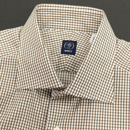 【中古】ビームスエフ BEAMS F コットン チェック セミワイドカラー ドレスシャツ ブラウンxホワイト【 40 】【 状態ランクB 】【 メンズ 】