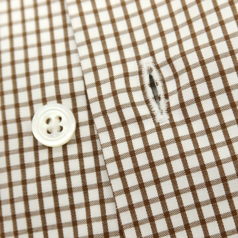 【中古】ビームスエフ BEAMS F コットン チェック セミワイドカラー ドレスシャツ ブラウンxホワイト【 40 】【 状態ランクB 】【 メンズ 】