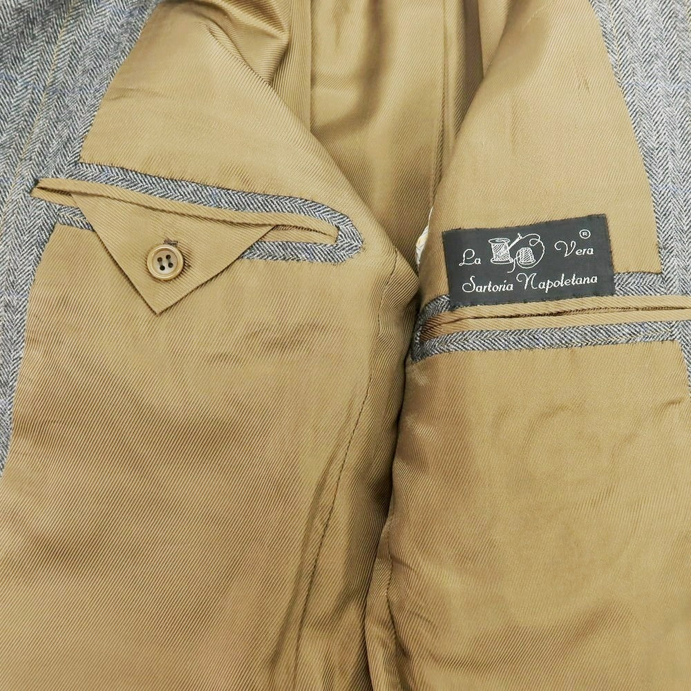 【中古】ラベラ サルトリア ナポレターナ La vera Sartoria Napoletana ウール ストライプ 3つボタンスーツ グレー【 サイズ44 】【 状態ランクC 】【 メンズ 】 [APD]