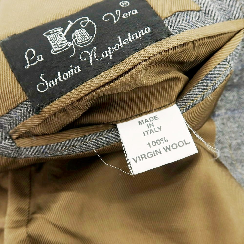 【中古】ラベラ サルトリア ナポレターナ La vera Sartoria Napoletana ウール ストライプ 3つボタンスーツ グレー【 サイズ44 】【 状態ランクC 】【 メンズ 】 [APD]