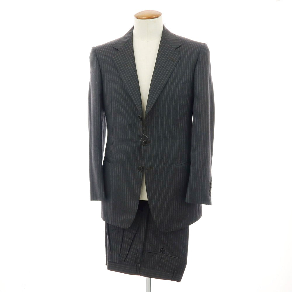 【中古】サルトリア パルテノペア Sartoria Partenopea ウール ストライプ 3つボタンスーツ ダークグレーxオレンジ【 サイズ46 】【 状態ランクB 】【 メンズ 】 [APD]
