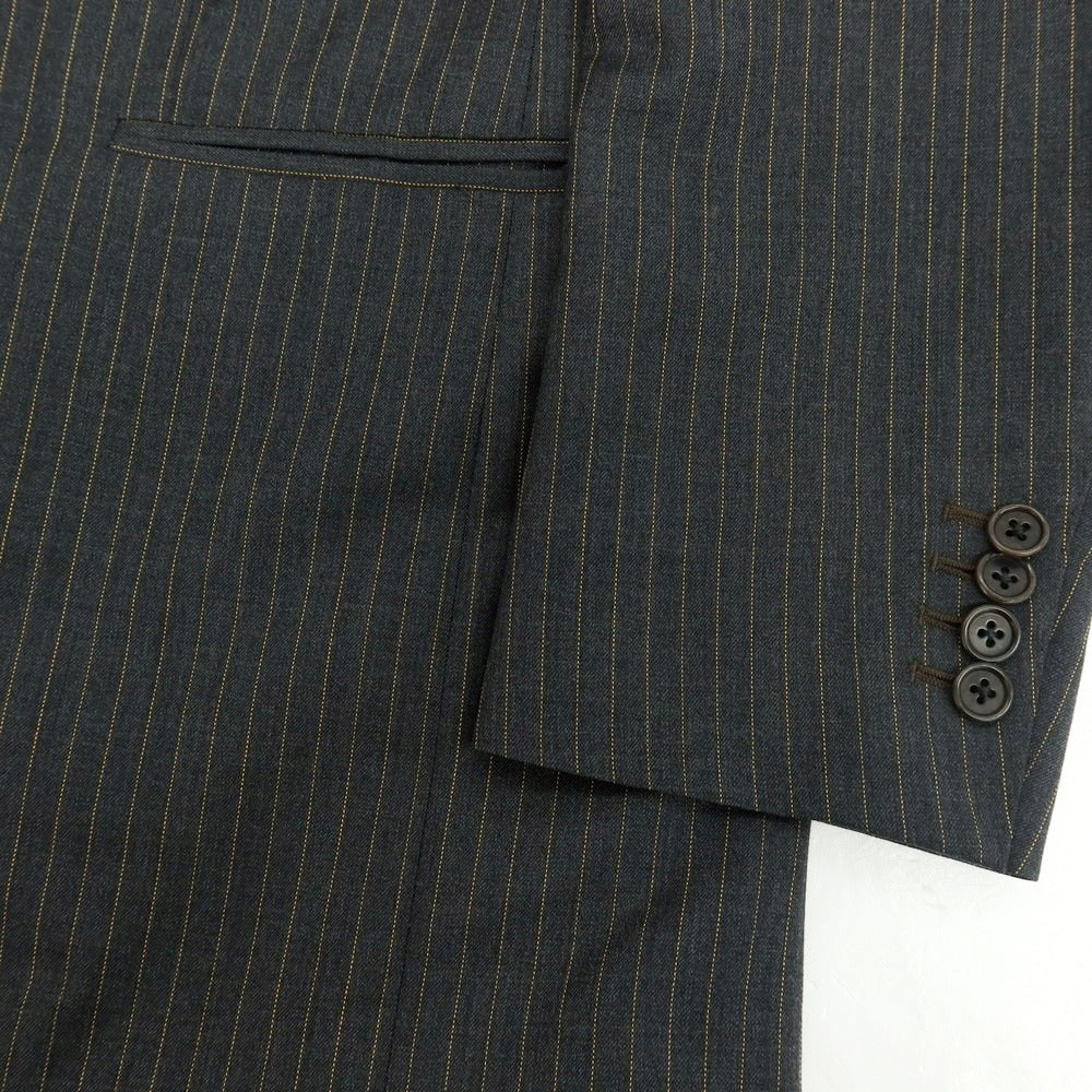 【中古】サルトリア パルテノペア Sartoria Partenopea ウール ストライプ 3つボタンスーツ ダークグレーxオレンジ【 サイズ46 】【 状態ランクB 】【 メンズ 】 [APD]