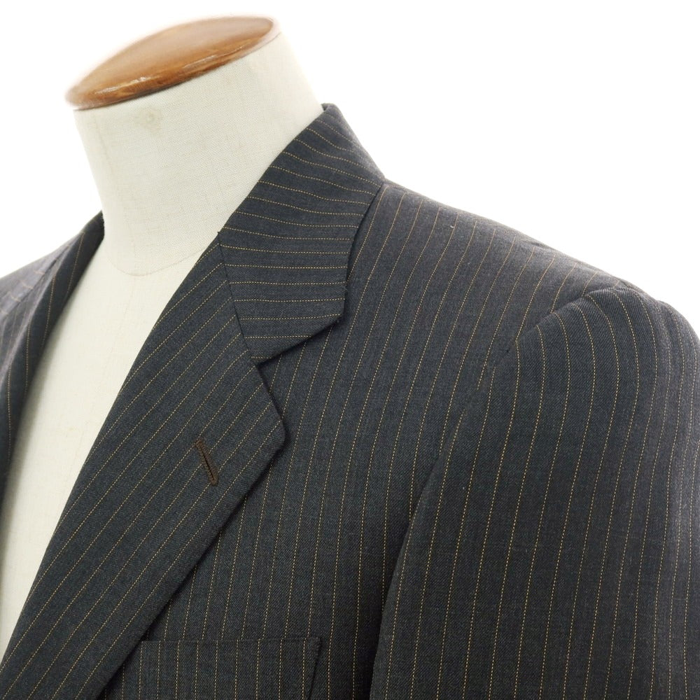 【中古】サルトリア パルテノペア Sartoria Partenopea ウール ストライプ 3つボタンスーツ ダークグレーxオレンジ【 サイズ46 】【 状態ランクB 】【 メンズ 】 [APD]