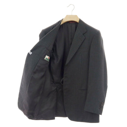 【中古】サルトリア パルテノペア Sartoria Partenopea ウール ストライプ 3つボタンスーツ ダークグレーxオレンジ【 46 】【 状態ランクB 】【 メンズ 】
