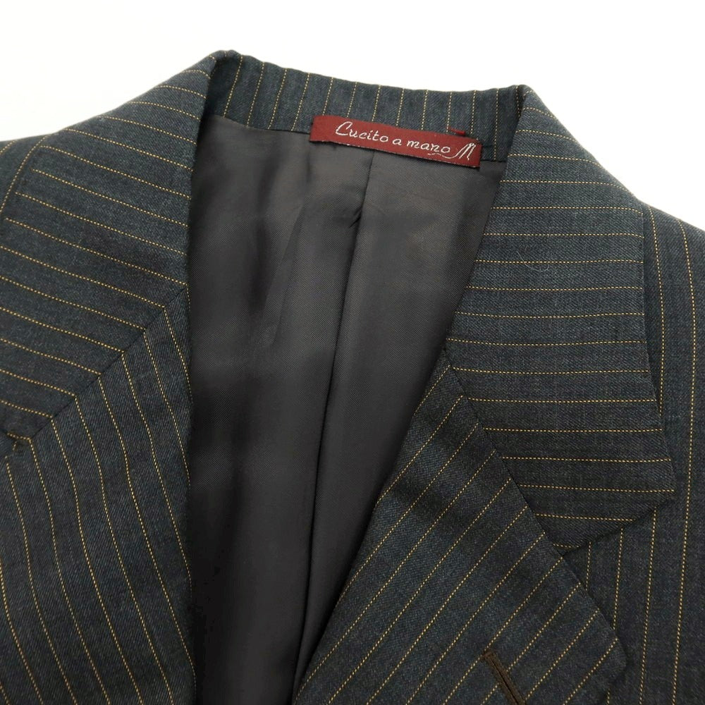 【中古】サルトリア パルテノペア Sartoria Partenopea ウール ストライプ 3つボタンスーツ ダークグレーxオレンジ【 サイズ46 】【 状態ランクB 】【 メンズ 】 [APD]