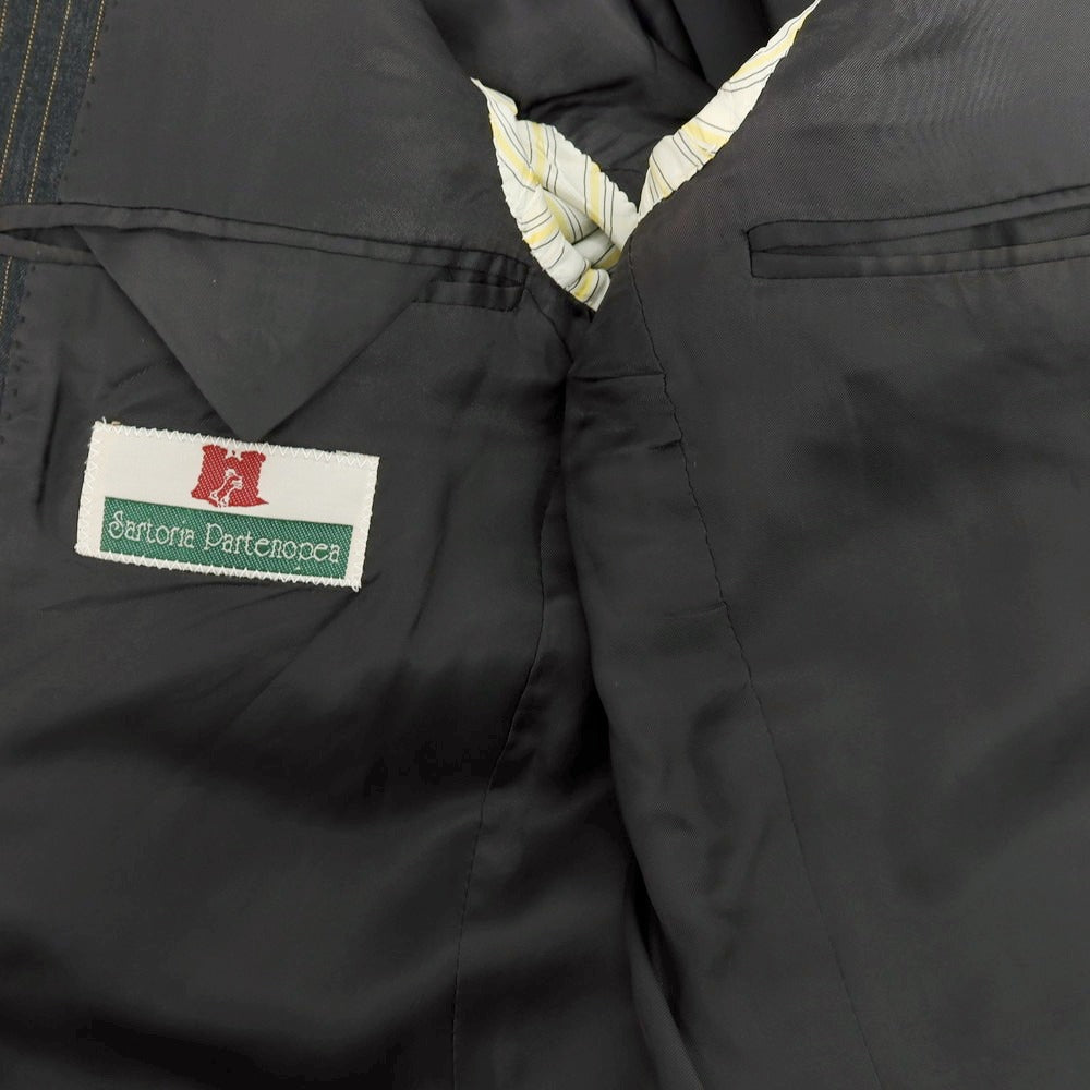 【中古】サルトリア パルテノペア Sartoria Partenopea ウール ストライプ 3つボタンスーツ ダークグレーxオレンジ【 サイズ46 】【 状態ランクB 】【 メンズ 】 [APD]