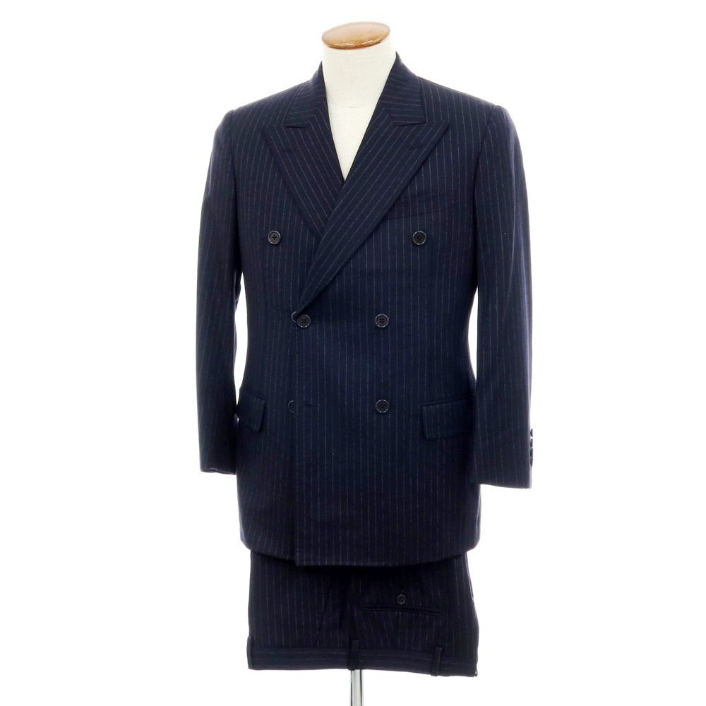 【中古】サルトリア カスタンジア Sartoria Castangia ウール ストライプ 6B ダブルスーツ ネイビー【 サイズ46 】【 状態ランクB 】【 メンズ 】 [APD]