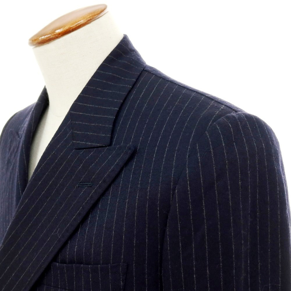 【中古】サルトリア カスタンジア Sartoria Castangia ウール ストライプ 6B ダブルスーツ ネイビー【 46 】【 状態ランクB 】【 メンズ 】