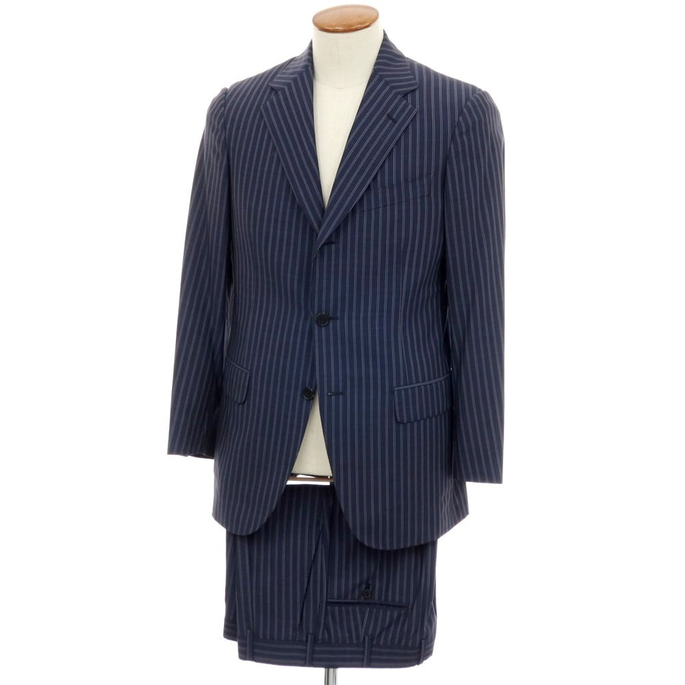 【中古】ベルベスト Belvest ウール ストライプ 3つボタンスーツ ネイビー【 46 Drop 7R 】【 状態ランクD 】【 メンズ 】 []