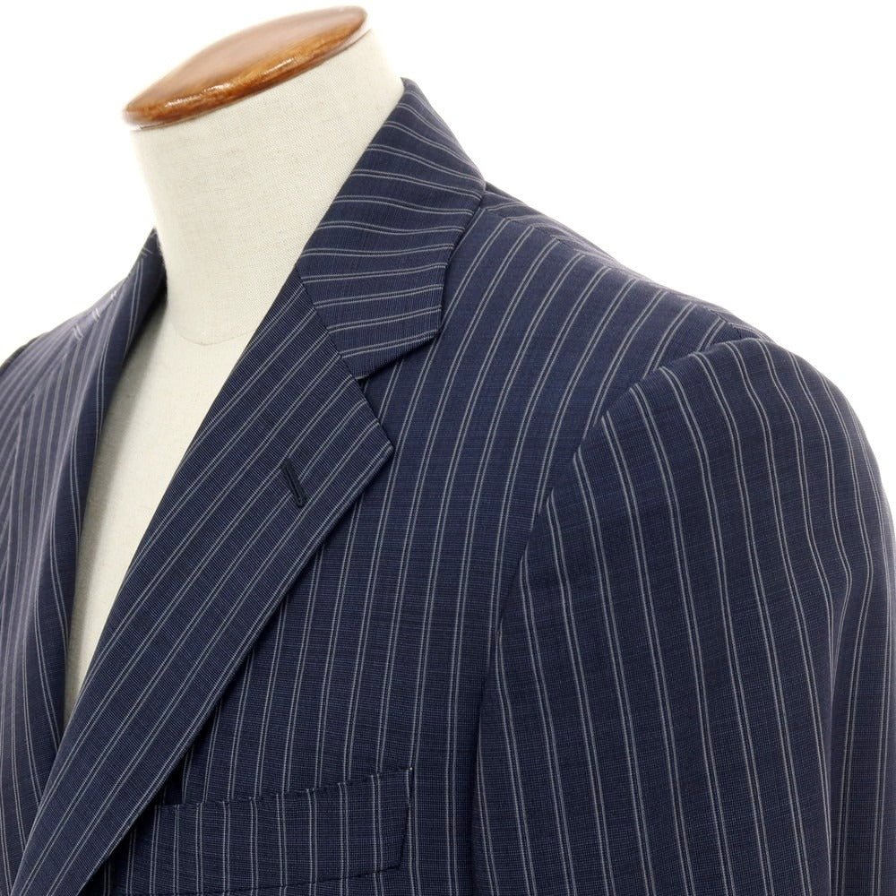 【中古】ベルベスト Belvest ウール ストライプ 3つボタンスーツ ネイビー【 46 Drop 7R 】【 状態ランクD 】【 メンズ 】 []