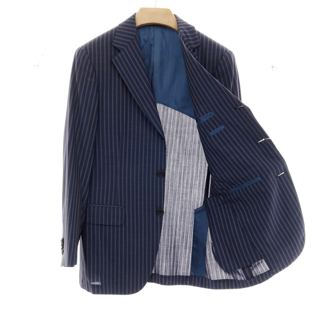 【中古】ベルベスト Belvest ウール ストライプ 3つボタンスーツ ネイビー【 46 Drop 7R 】【 状態ランクD 】【 メンズ 】 []