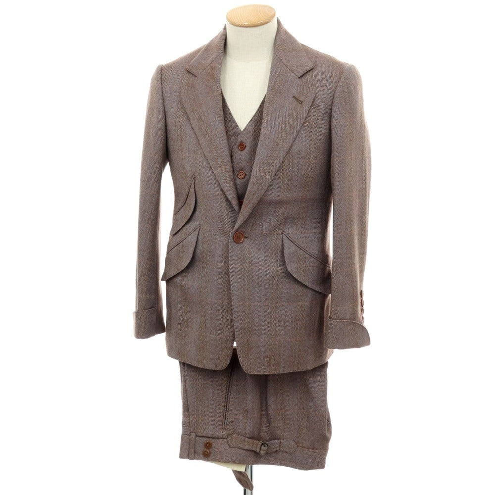 【中古】ラクアアンドシー lacquer&amp;c スリーピース ウール 1つボタンスーツ グレーxブラウン【 表記なし（S位） 】【 状態ランクA 】【 メンズ 】