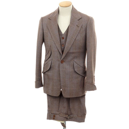 【中古】ラクアアンドシー lacquer&amp;c スリーピース ウール 1つボタンスーツ グレーxブラウン【 表記なし（S位） 】【 状態ランクA 】【 メンズ 】