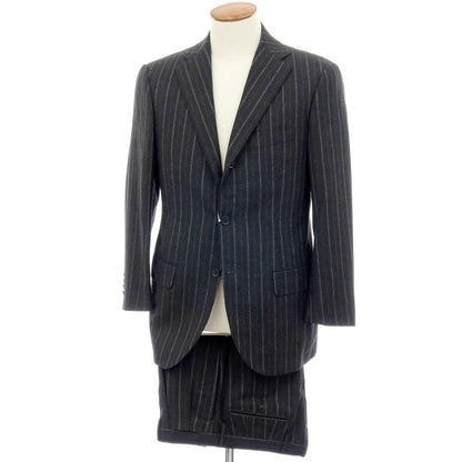 【中古】ソブリン SOVEREIGN SUPER120’Sウール＆カシミヤ ストライプ 3つボタンスーツ ダークグレー【 46 】【 状態ランクD 】【 メンズ 】
