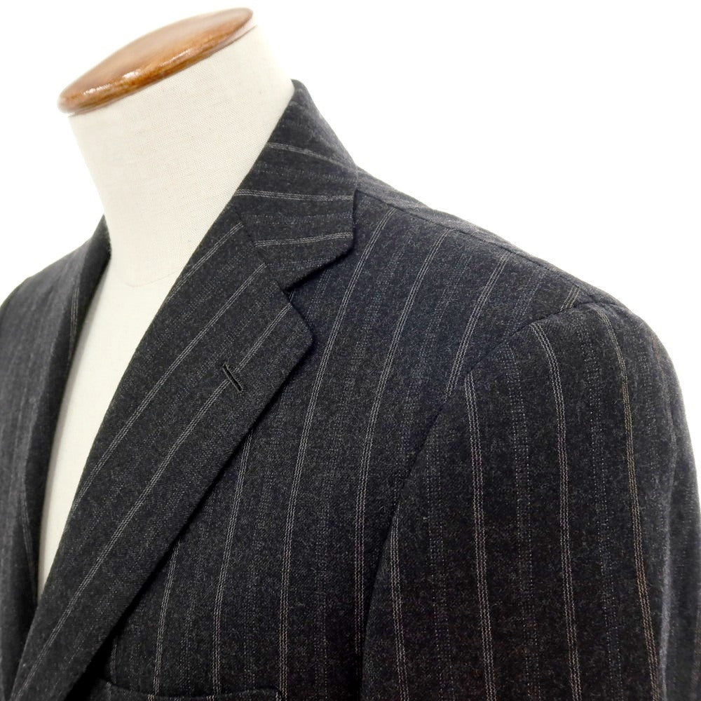 【中古】ソブリン SOVEREIGN SUPER120’Sウール＆カシミヤ ストライプ 3つボタンスーツ ダークグレー【 46 】【 状態ランクD 】【 メンズ 】