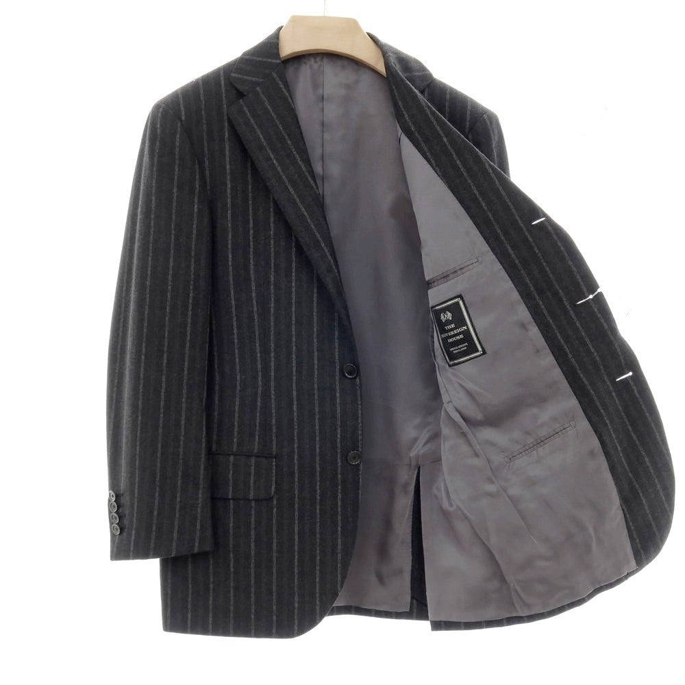 【中古】ソブリン SOVEREIGN SUPER120’Sウール＆カシミヤ ストライプ 3つボタンスーツ ダークグレー【 46 】【 状態ランクD 】【 メンズ 】