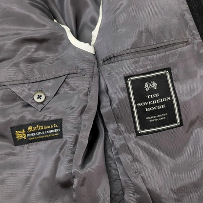 【中古】ソブリン SOVEREIGN SUPER120’Sウール＆カシミヤ ストライプ 3つボタンスーツ ダークグレー【 46 】【 状態ランクD 】【 メンズ 】