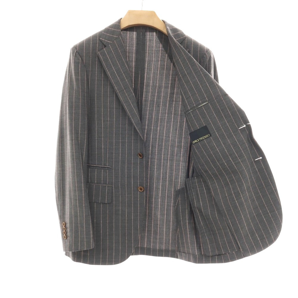 【中古】【未使用】オンリープレミオ ONLY PREMIO ウール ストライプ 3つボタンスーツ グレー【サイズ37】【 状態ランクS 】【 メンズ 】