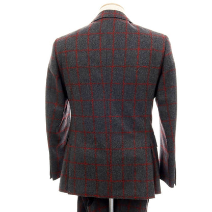 【中古】ユニバーサルランゲージ UNIVERSAL LANGUAGE ウール チェック スリーピース 2つボタンスーツ ダークグレーxレッド【 JK48/VE44/PT76 】【 状態ランクA 】【 メンズ 】
