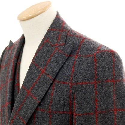 【中古】ユニバーサルランゲージ UNIVERSAL LANGUAGE ウール チェック スリーピース 2つボタンスーツ ダークグレーxレッド【 JK48/VE44/PT76 】【 状態ランクA 】【 メンズ 】
