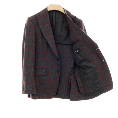 【中古】ユニバーサルランゲージ UNIVERSAL LANGUAGE ウール チェック スリーピース 2つボタンスーツ ダークグレーxレッド【 JK48/VE44/PT76 】【 状態ランクA 】【 メンズ 】