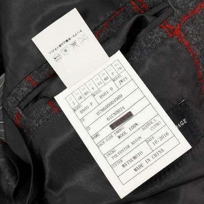 【中古】ユニバーサルランゲージ UNIVERSAL LANGUAGE ウール チェック スリーピース 2つボタンスーツ ダークグレーxレッド【 JK48/VE44/PT76 】【 状態ランクA 】【 メンズ 】