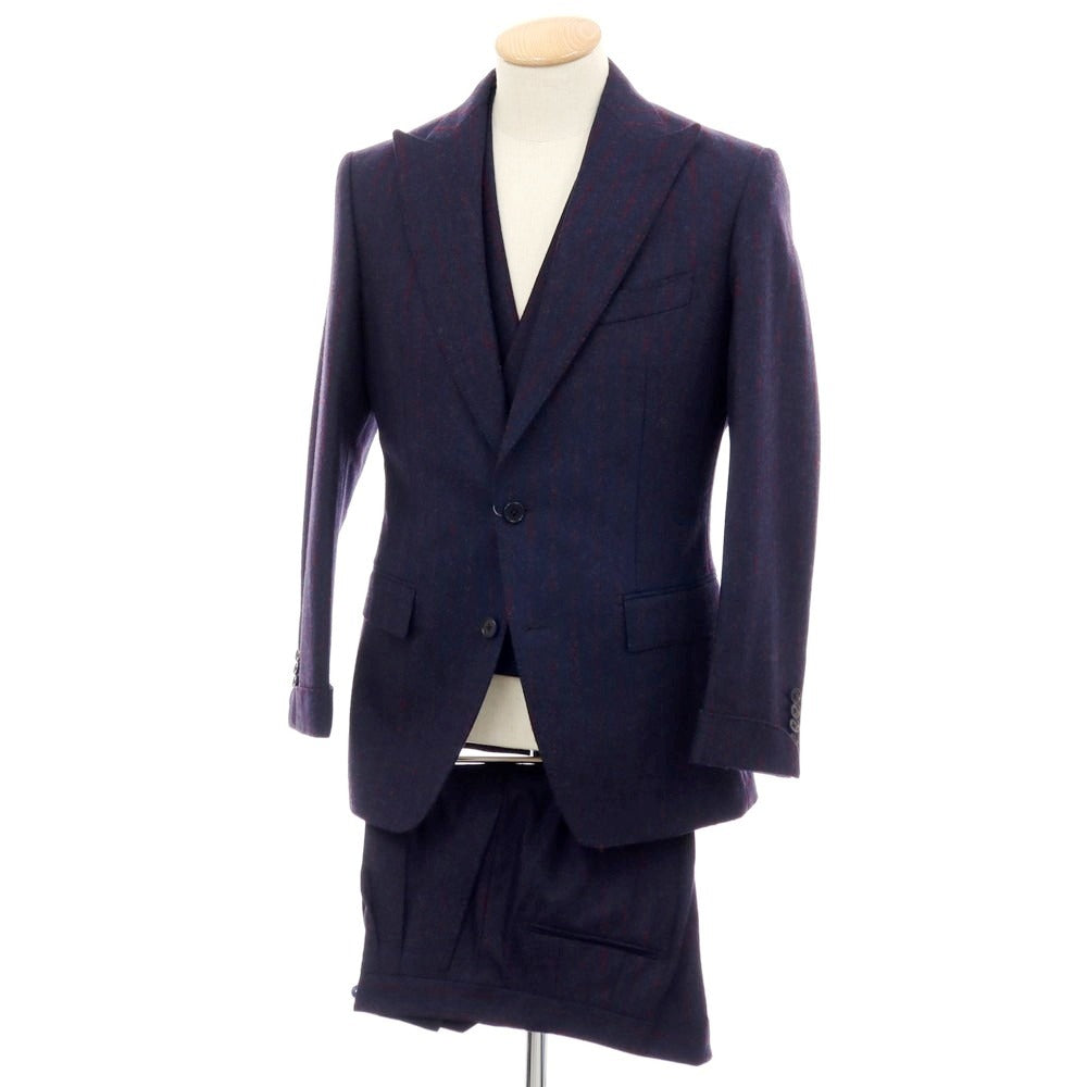 【中古】ユニバーサルランゲージ UNIVERSAL LANGUAGE ウール ストライプ スリーピース 2つボタンスーツ ネイビーxレッド【 JK48/VE44/PT76 】【 状態ランクA 】【 メンズ 】