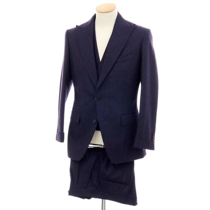 【中古】ユニバーサルランゲージ UNIVERSAL LANGUAGE ウール ストライプ スリーピース 2つボタンスーツ ネイビーxレッド【 JK48/VE44/PT76 】【 状態ランクA 】【 メンズ 】