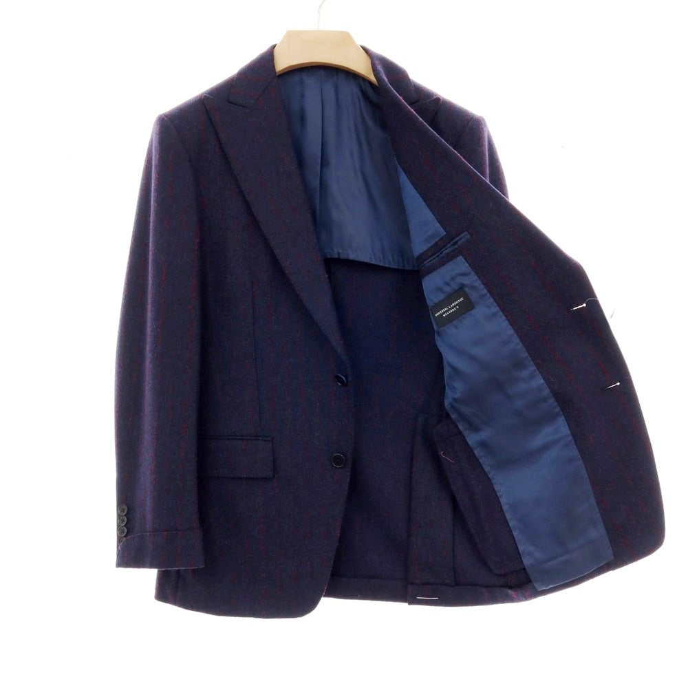 【中古】ユニバーサルランゲージ UNIVERSAL LANGUAGE ウール ストライプ スリーピース 2つボタンスーツ ネイビーxレッド【 JK48/VE44/PT76 】【 状態ランクA 】【 メンズ 】