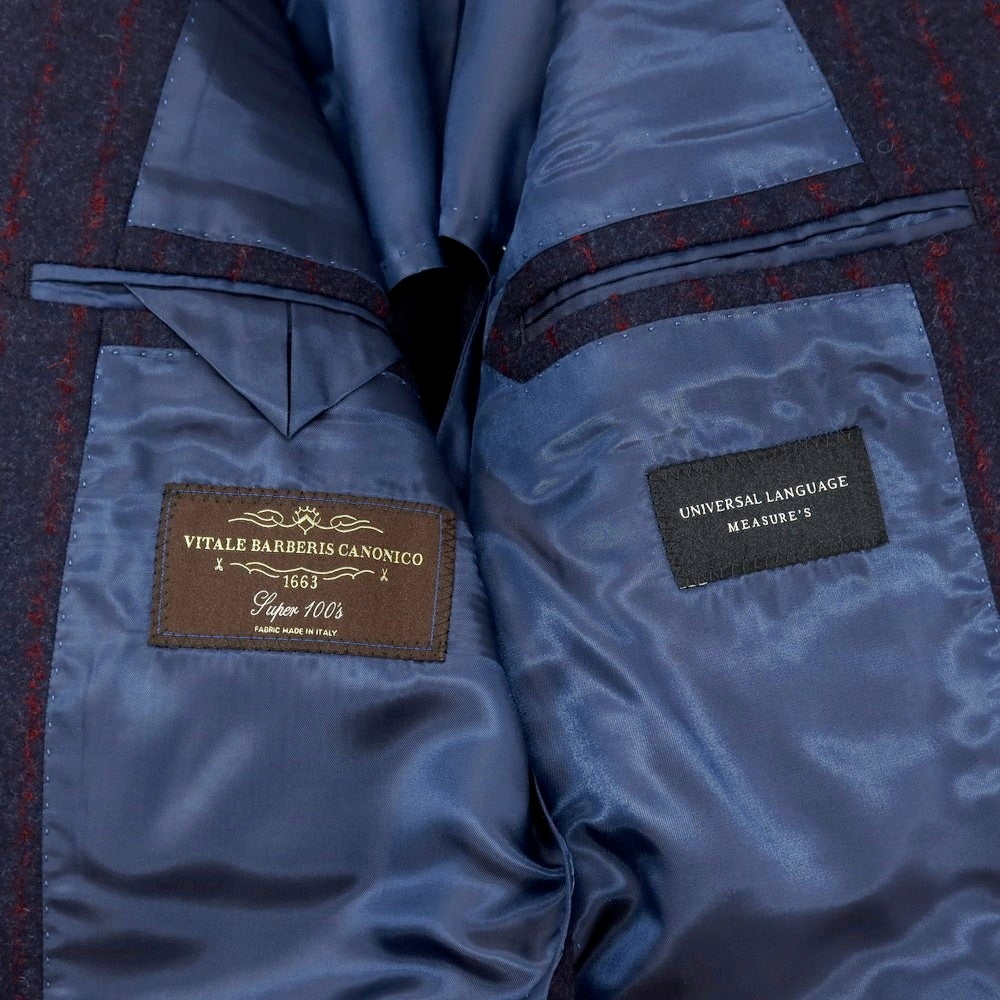 【中古】ユニバーサルランゲージ UNIVERSAL LANGUAGE ウール ストライプ スリーピース 2つボタンスーツ ネイビーxレッド【 JK48/VE44/PT76 】【 状態ランクA 】【 メンズ 】