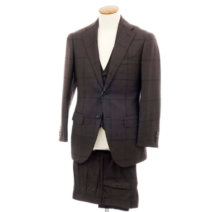 【中古】【未使用】ブリッラ ペル イル グスト Brilla per il gusto ウール チェック スリーピース 3つボタンスーツ ダークブラウンxブラック【 46 】【 状態ランクS 】【 メンズ 】