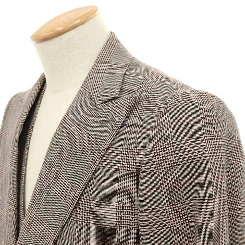 【中古】ラガゼッタ１９８７ LA GAZZETTA 1987 スリーピース コットン グレンチェック 1つボタンスーツ グレー【サイズ44】【 状態ランクB 】【 メンズ 】