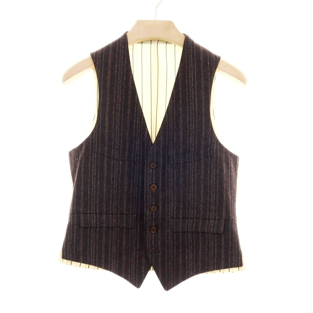 【中古】バセットウォーカー BASSETT WALKER ウール ストライプ スリーピース 2つボタンスーツ ダークブラウンxブラック【 46 】【 状態ランクC 】【 メンズ 】