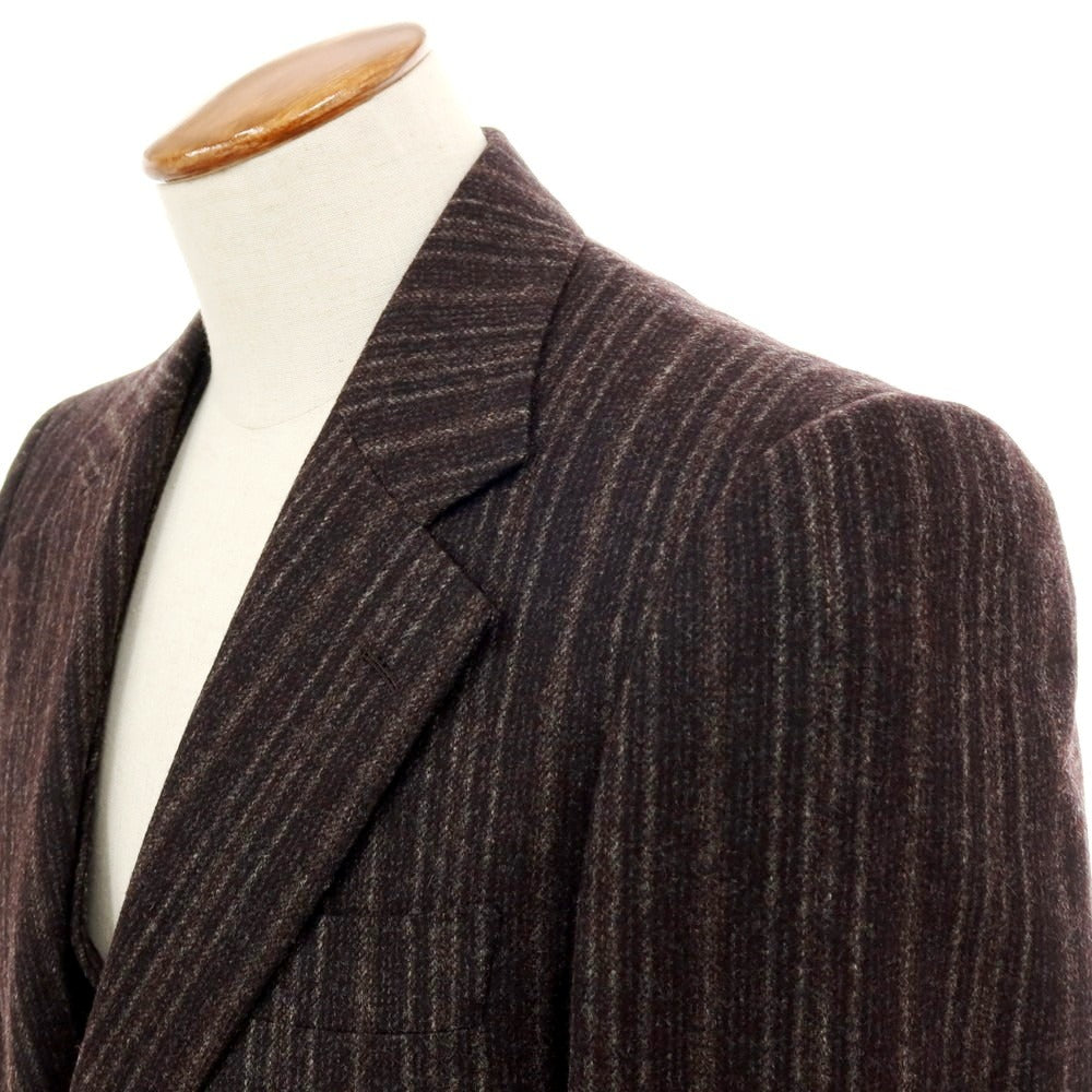 【中古】バセットウォーカー BASSETT WALKER ウール ストライプ スリーピース 2つボタンスーツ ダークブラウンxブラック【 46 】【 状態ランクC 】【 メンズ 】