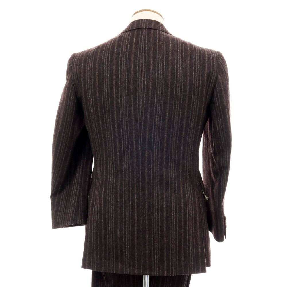 【中古】バセットウォーカー BASSETT WALKER ウール ストライプ スリーピース 2つボタンスーツ ダークブラウンxブラック【 46 】【 状態ランクC 】【 メンズ 】