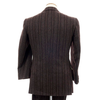 【中古】バセットウォーカー BASSETT WALKER ウール ストライプ スリーピース 2つボタンスーツ ダークブラウンxブラック【 46 】【 状態ランクC 】【 メンズ 】