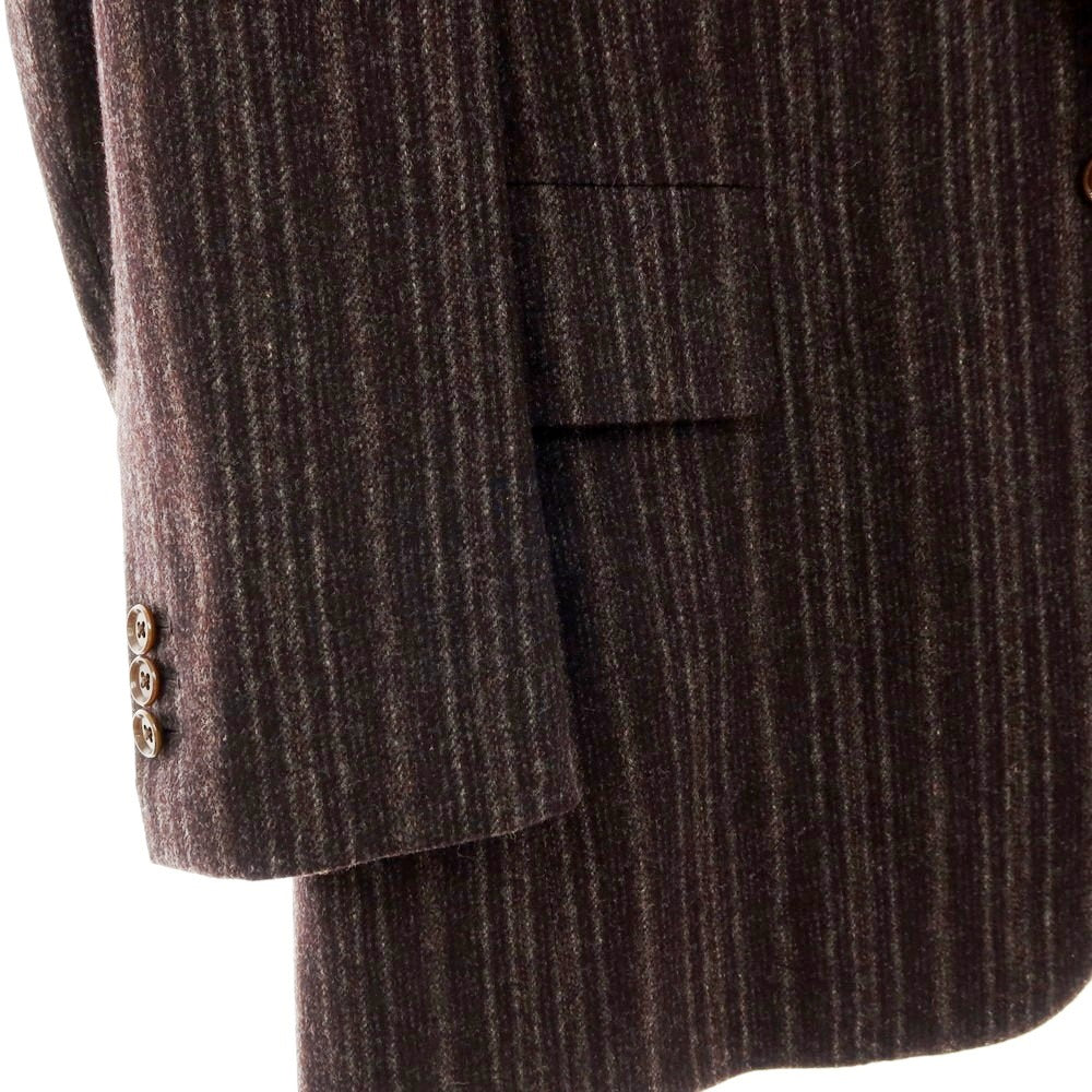 【中古】バセットウォーカー BASSETT WALKER ウール ストライプ スリーピース 2つボタンスーツ ダークブラウンxブラック【 46 】【 状態ランクC 】【 メンズ 】