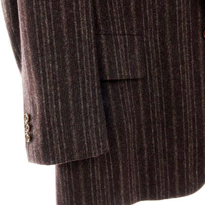 【中古】バセットウォーカー BASSETT WALKER ウール ストライプ スリーピース 2つボタンスーツ ダークブラウンxブラック【 46 】【 状態ランクC 】【 メンズ 】