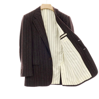 【中古】バセットウォーカー BASSETT WALKER ウール ストライプ スリーピース 2つボタンスーツ ダークブラウンxブラック【 46 】【 状態ランクC 】【 メンズ 】