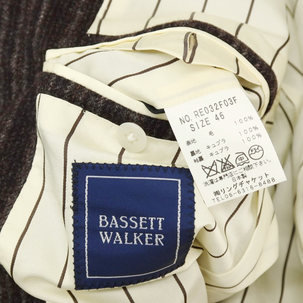 【中古】バセットウォーカー BASSETT WALKER ウール ストライプ スリーピース 2つボタンスーツ ダークブラウンxブラック【 46 】【 状態ランクC 】【 メンズ 】