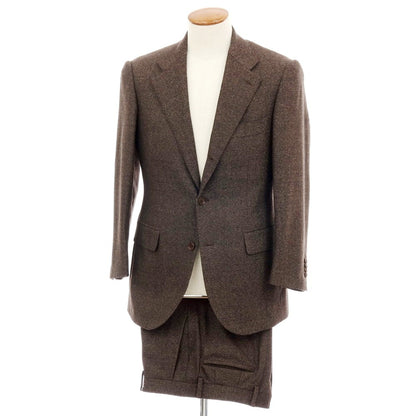 【中古】バセットウォーカー BASSETT WALKER ウール 3つボタンスーツ ダークブラウンxブラック【 46 】【 状態ランクD 】【 メンズ 】