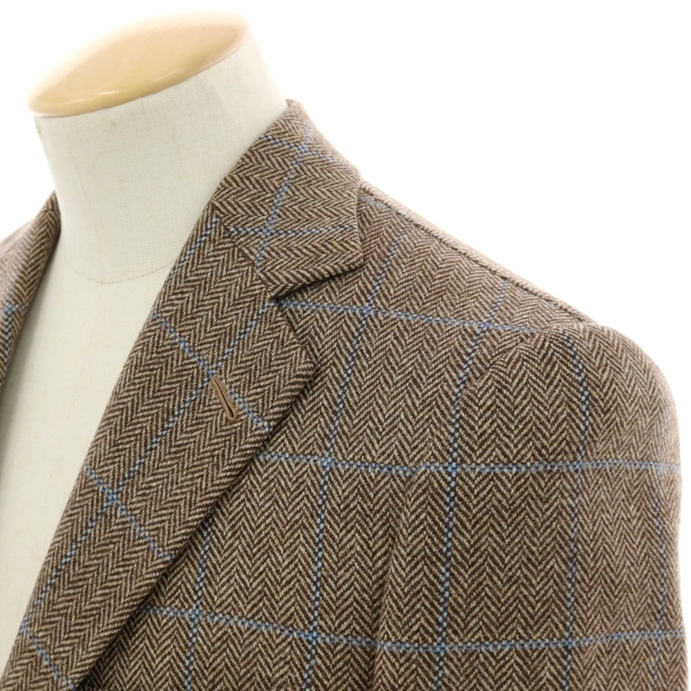 【中古】サルトリア カスタンジア Sartoria Castangia ウール チェック テーラードジャケット ブラウン×ライトブルー【 42 】【 状態ランクA 】【 メンズ 】