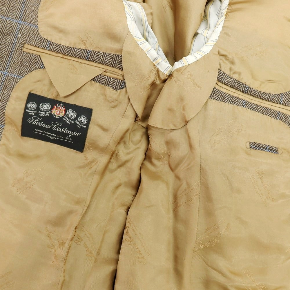 【中古】サルトリア カスタンジア Sartoria Castangia ウール チェック テーラードジャケット ブラウン×ライトブルー【 42 】【 状態ランクA 】【 メンズ 】
