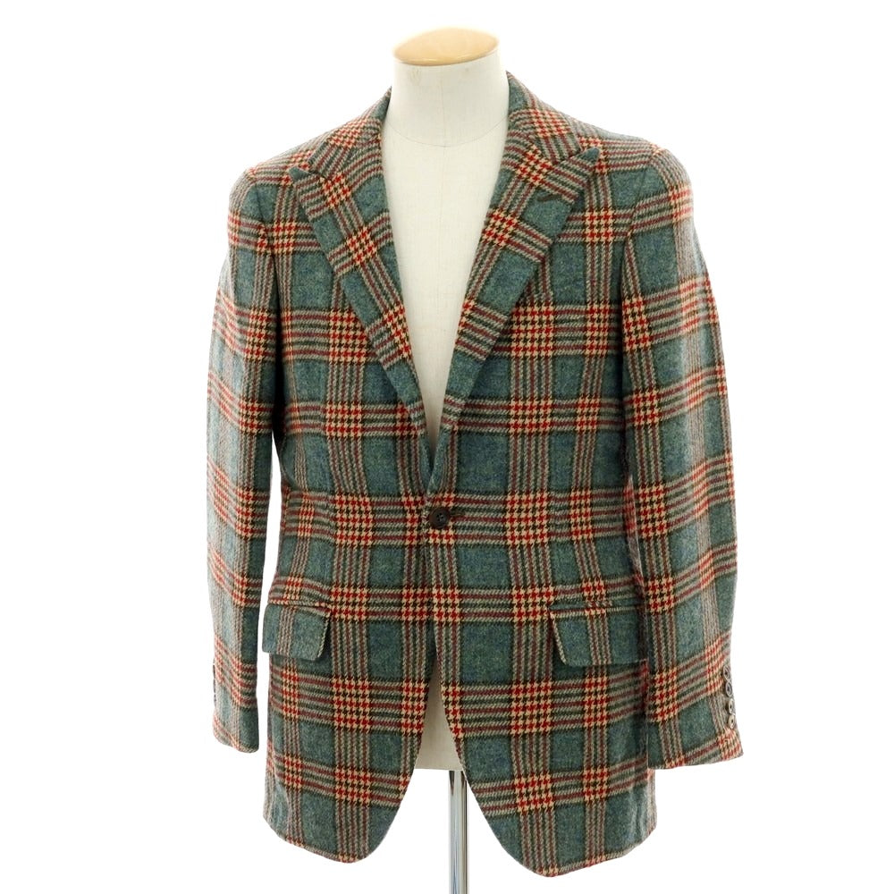 【中古】ジャン フランコ ボメザドリ Gian Franco Bommezzadri ウール チェック テーラードジャケット グリーン【 44 】【 状態ランクC 】【 メンズ 】