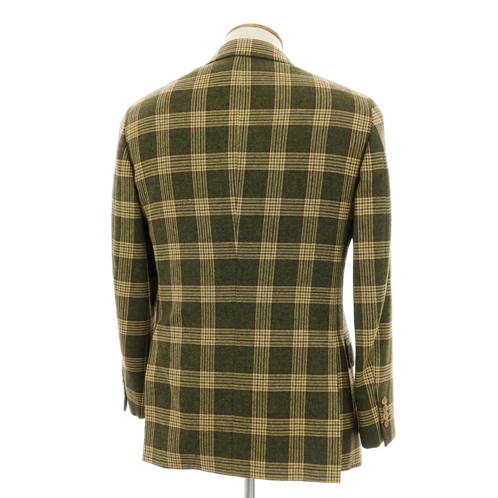 【中古】ベルベスト Belvest ウール チェック ダブル テーラードジャケット グリーン【 46 】【 状態ランクD 】【 メンズ 】