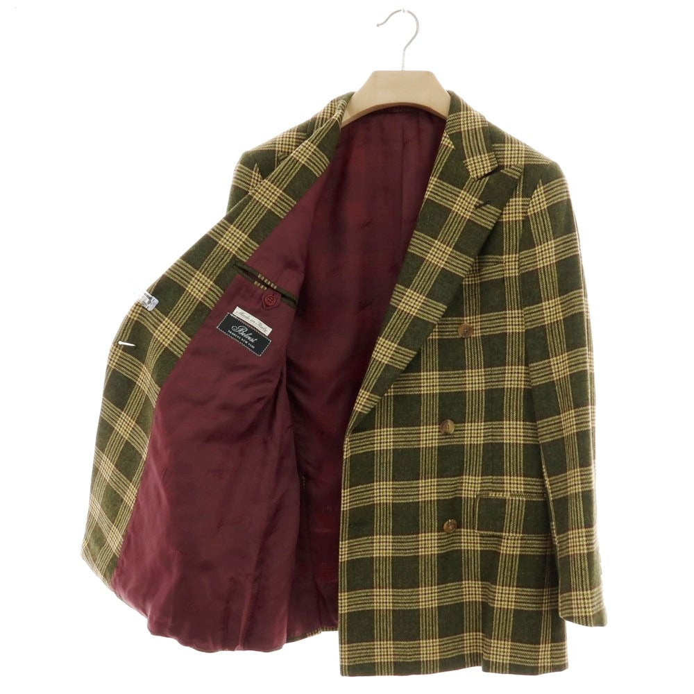 【中古】ベルベスト Belvest ウール チェック ダブル テーラードジャケット グリーン【 サイズ46 】【 状態ランクD 】【 メンズ 】 [APD]