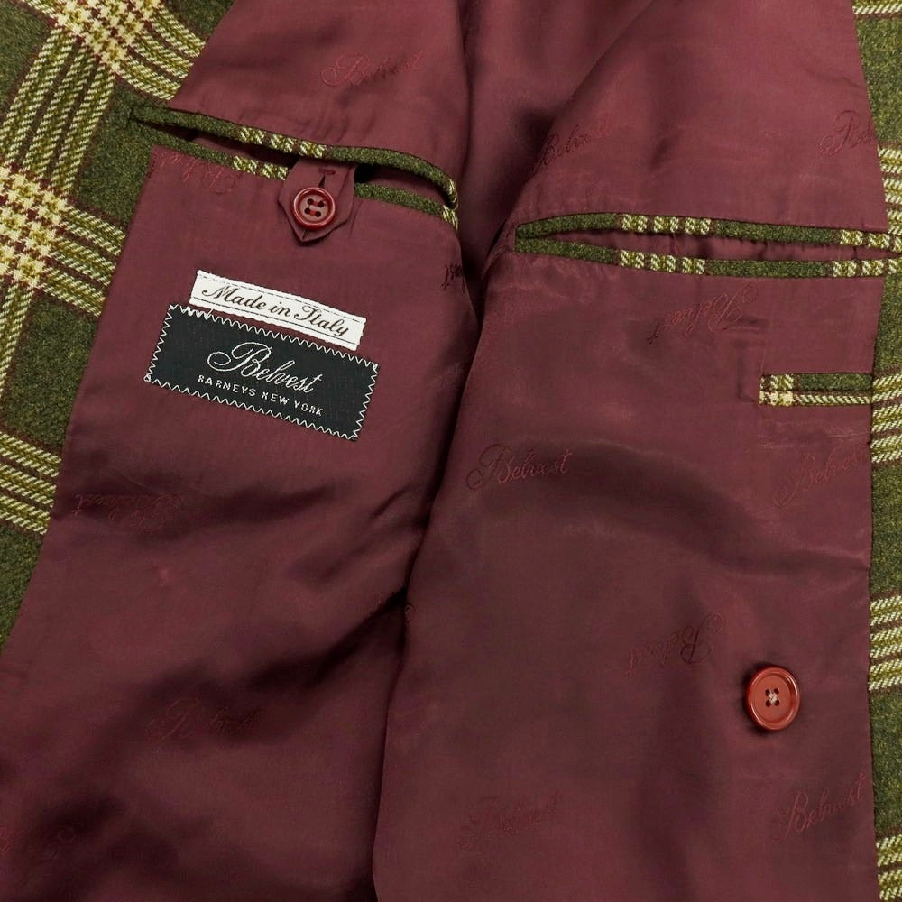 【中古】ベルベスト Belvest ウール チェック ダブル テーラードジャケット グリーン【 サイズ46 】【 状態ランクD 】【 メンズ 】 [APD]